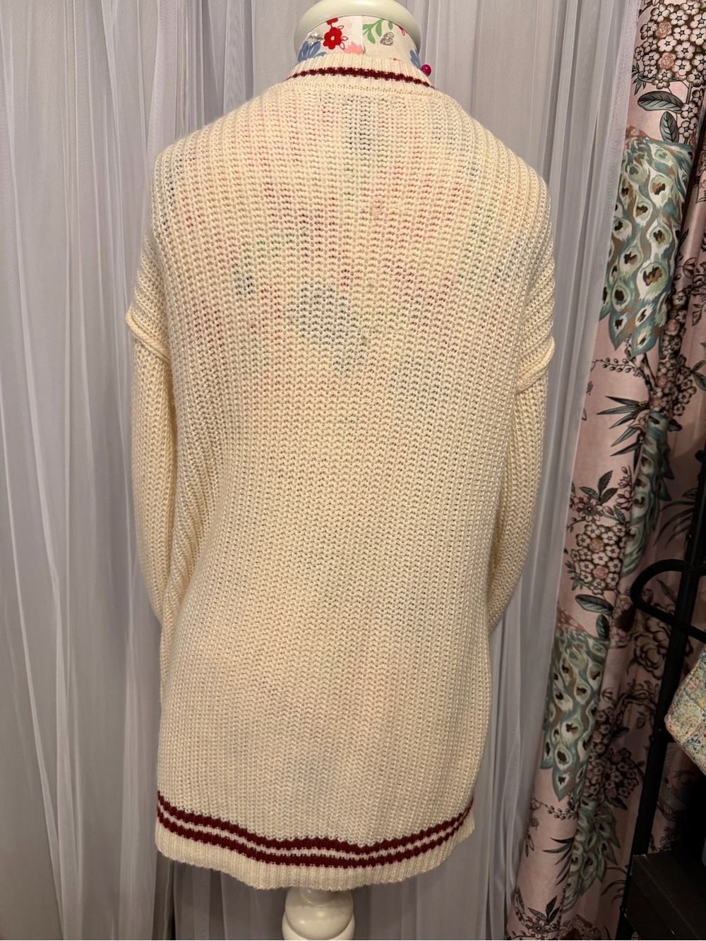 Forever 21 Cream Cardigan with Burgundy Star Accents - Picture 2 of 7